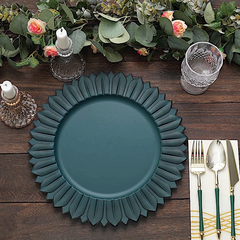 6 Round 13 in Sunflower Design Matte Plastic Dinner Charger Plates