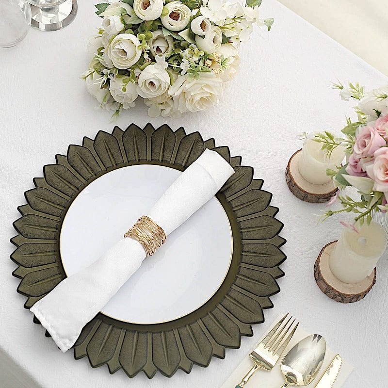 6 Round 13 in Sunflower Design Matte Plastic Dinner Charger Plates