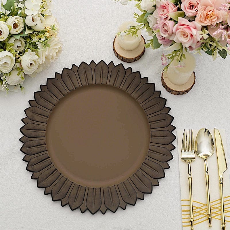 6 Round 13 in Sunflower Design Matte Plastic Dinner Charger Plates