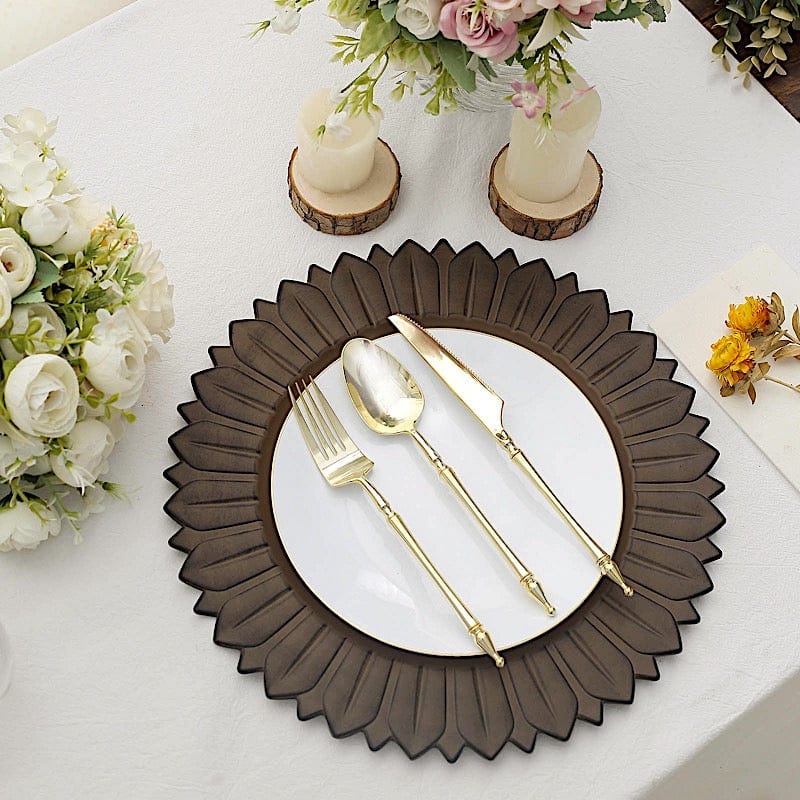 6 Round 13 in Sunflower Design Matte Plastic Dinner Charger Plates