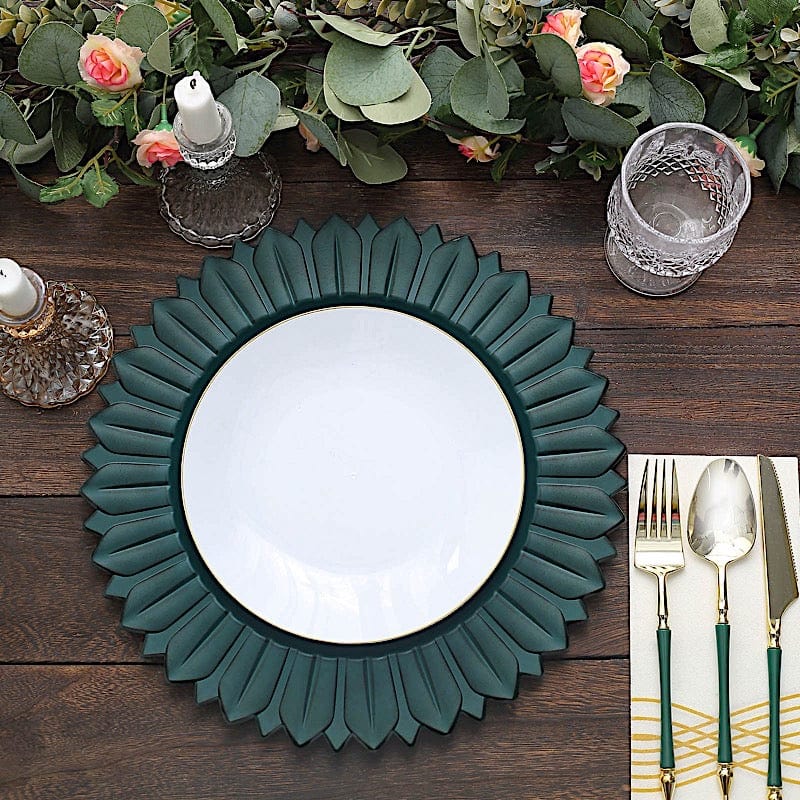 6 Round 13 in Sunflower Design Matte Plastic Dinner Charger Plates