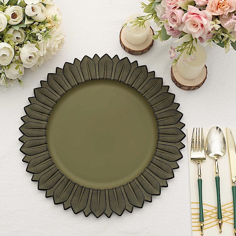 6 Round 13 in Sunflower Design Matte Plastic Dinner Charger Plates