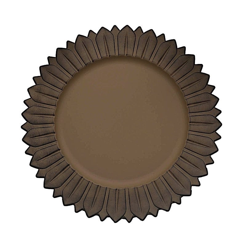 6 Round 13 in Sunflower Design Matte Plastic Dinner Charger Plates