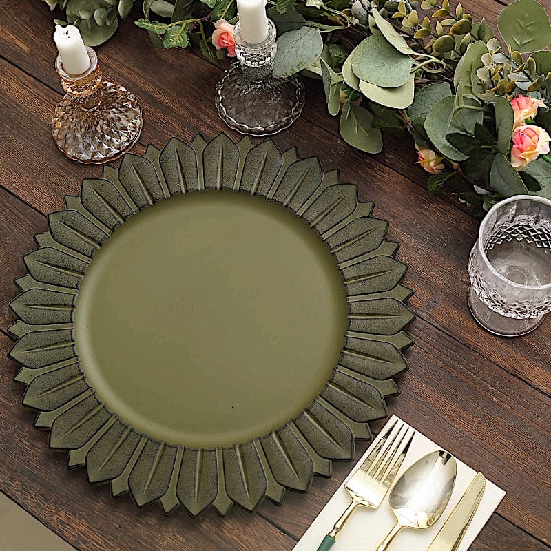 6 Round 13 in Sunflower Design Matte Plastic Dinner Charger Plates