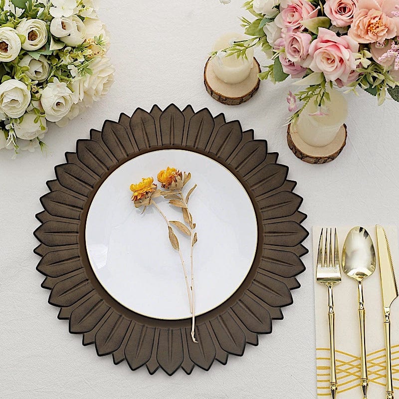 6 Round 13 in Sunflower Design Matte Plastic Dinner Charger Plates