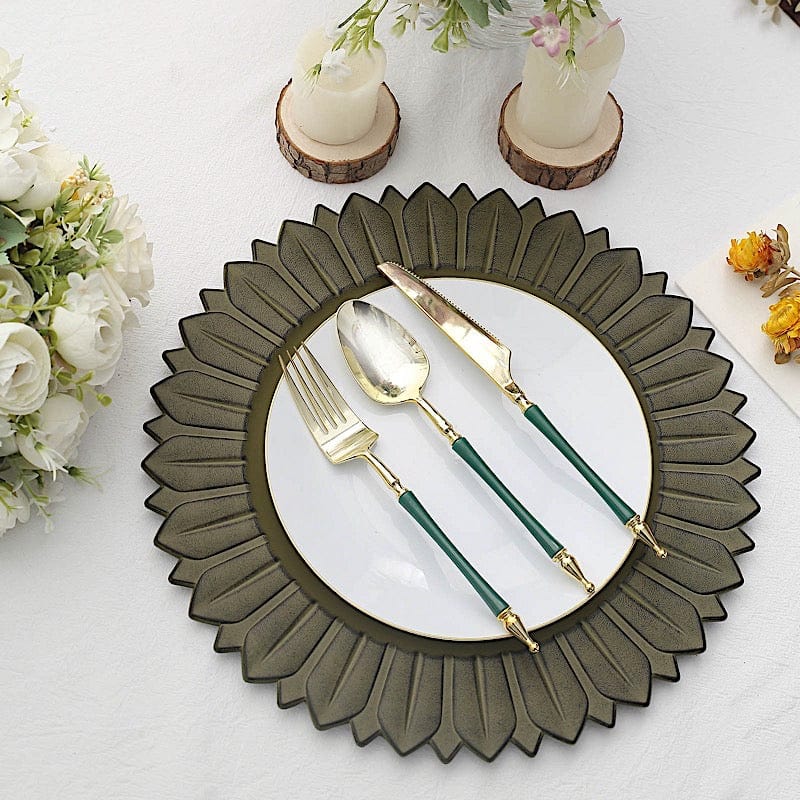 6 Round 13 in Sunflower Design Matte Plastic Dinner Charger Plates