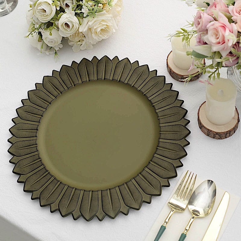 6 Round 13 in Sunflower Design Matte Plastic Dinner Charger Plates