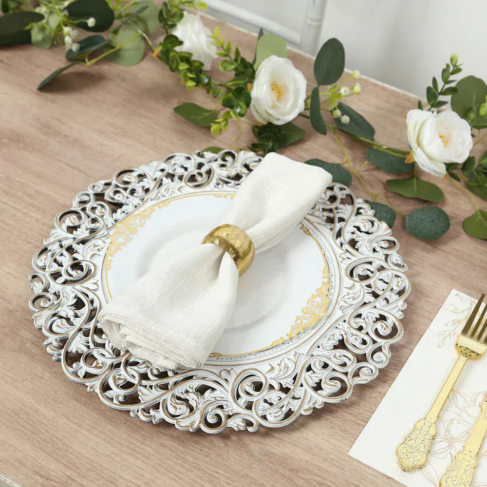 6 Round 13 in Vintage Floral Acrylic Charger Plates with Carved Borders