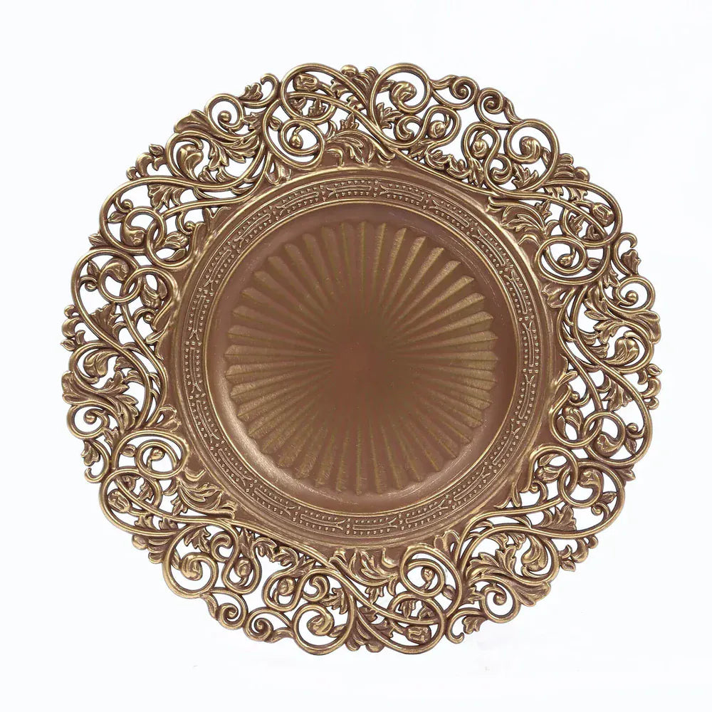 6 Round 13 in Vintage Floral Acrylic Charger Plates with Carved Borders