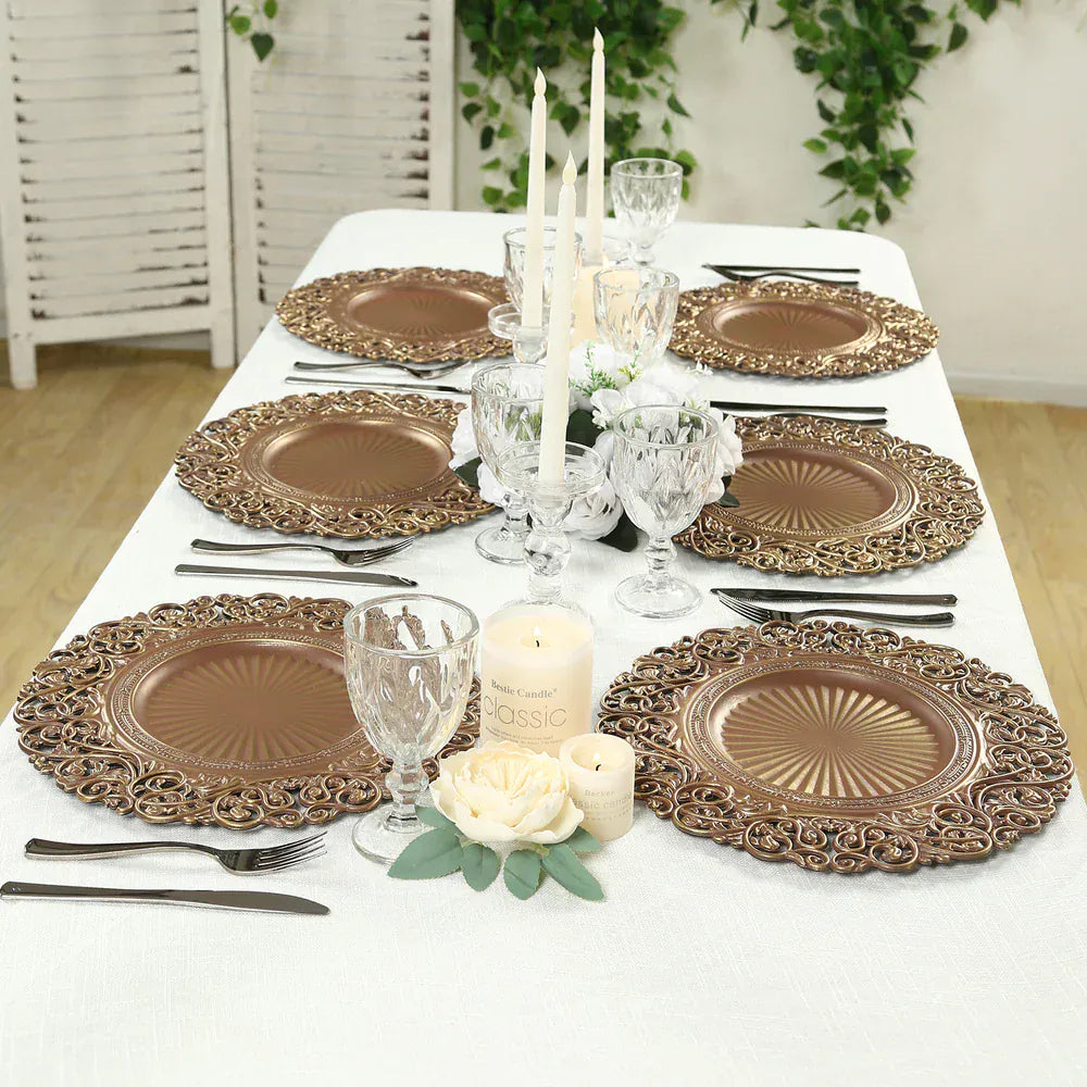 6 Round 13 in Vintage Floral Acrylic Charger Plates with Carved Borders
