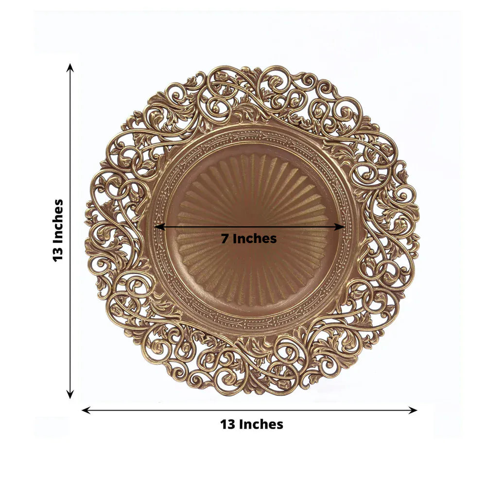 6 Round 13 in Vintage Floral Acrylic Charger Plates with Carved Borders