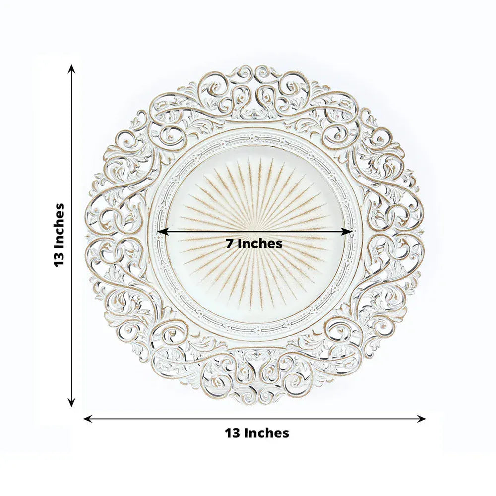 6 Round 13 in Vintage Floral Acrylic Charger Plates with Carved Borders