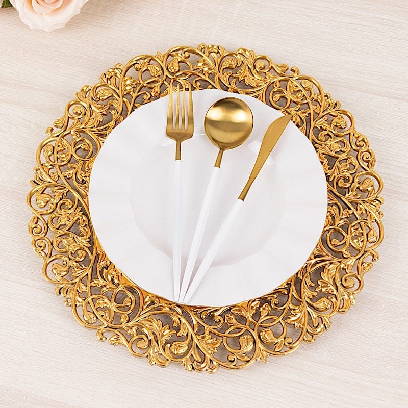 6 Round 13 in Vintage Floral Acrylic Charger Plates with Carved Borders