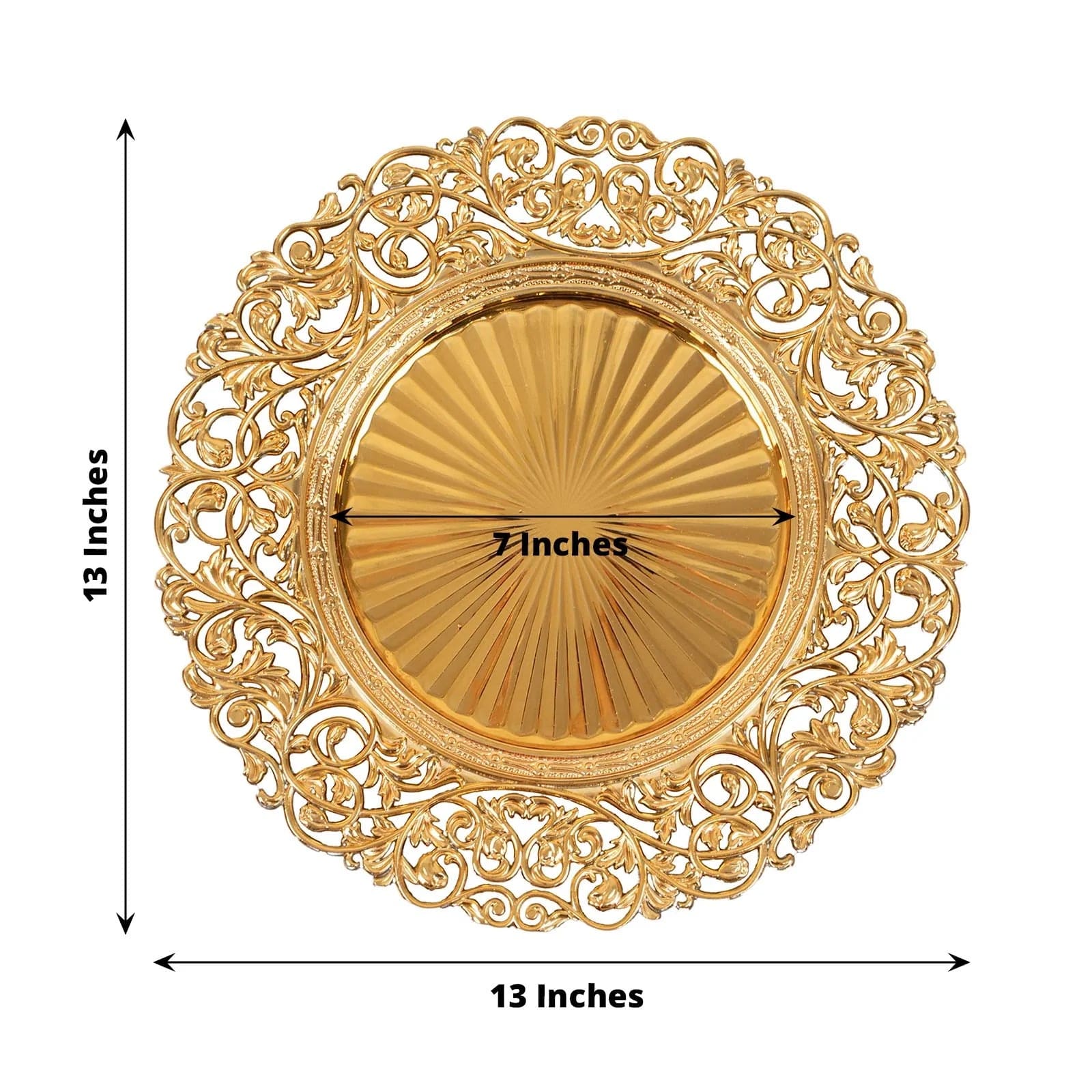 6 Round 13 in Vintage Floral Acrylic Charger Plates with Carved Borders