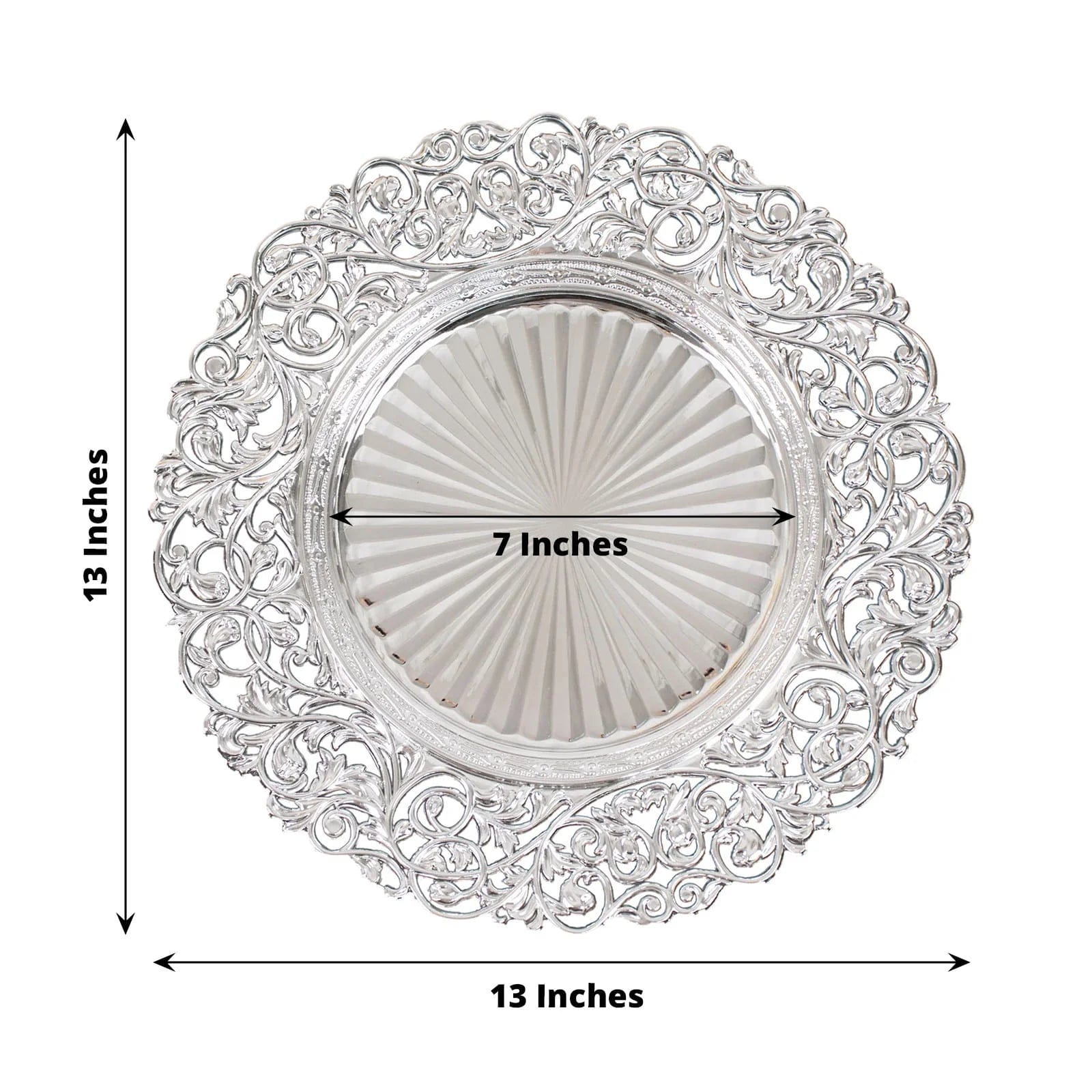 6 Round 13 in Vintage Floral Acrylic Charger Plates with Carved Borders