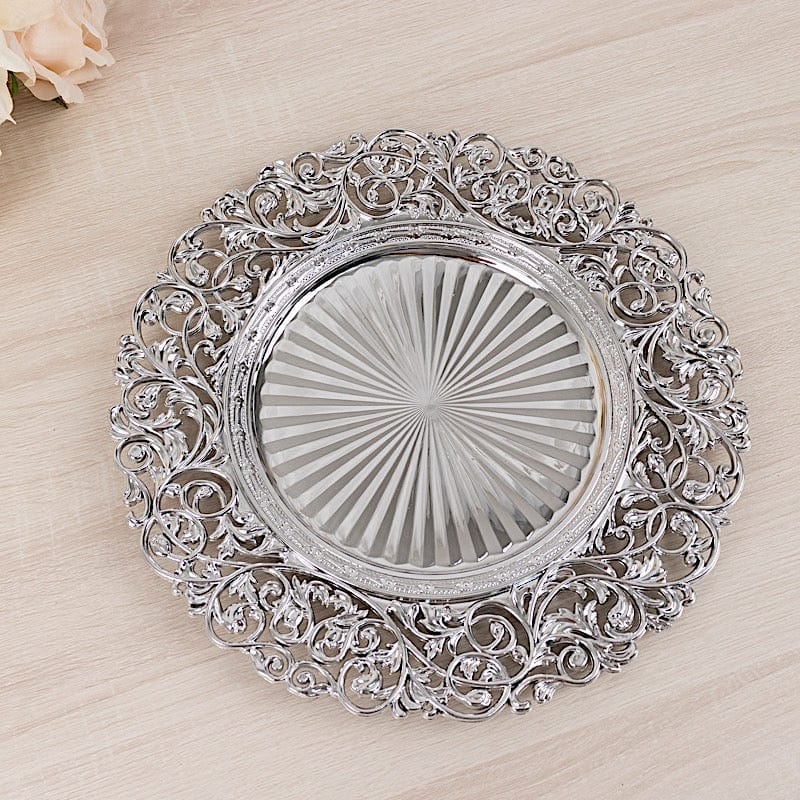 6 Round 13 in Vintage Floral Acrylic Charger Plates with Carved Borders