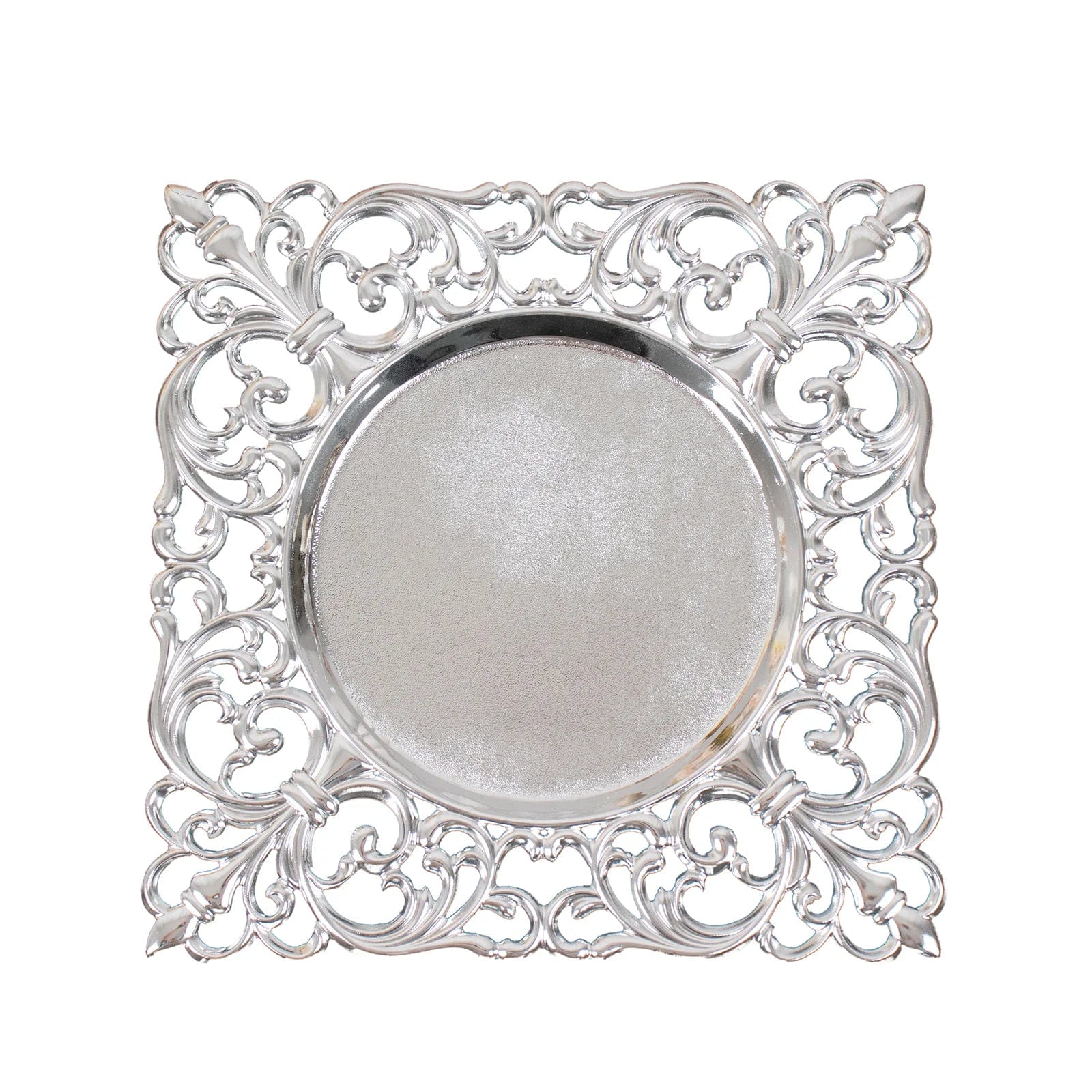 6 Square 12 in Vintage Acrylic Charger Plates with Hollow Lace Borders