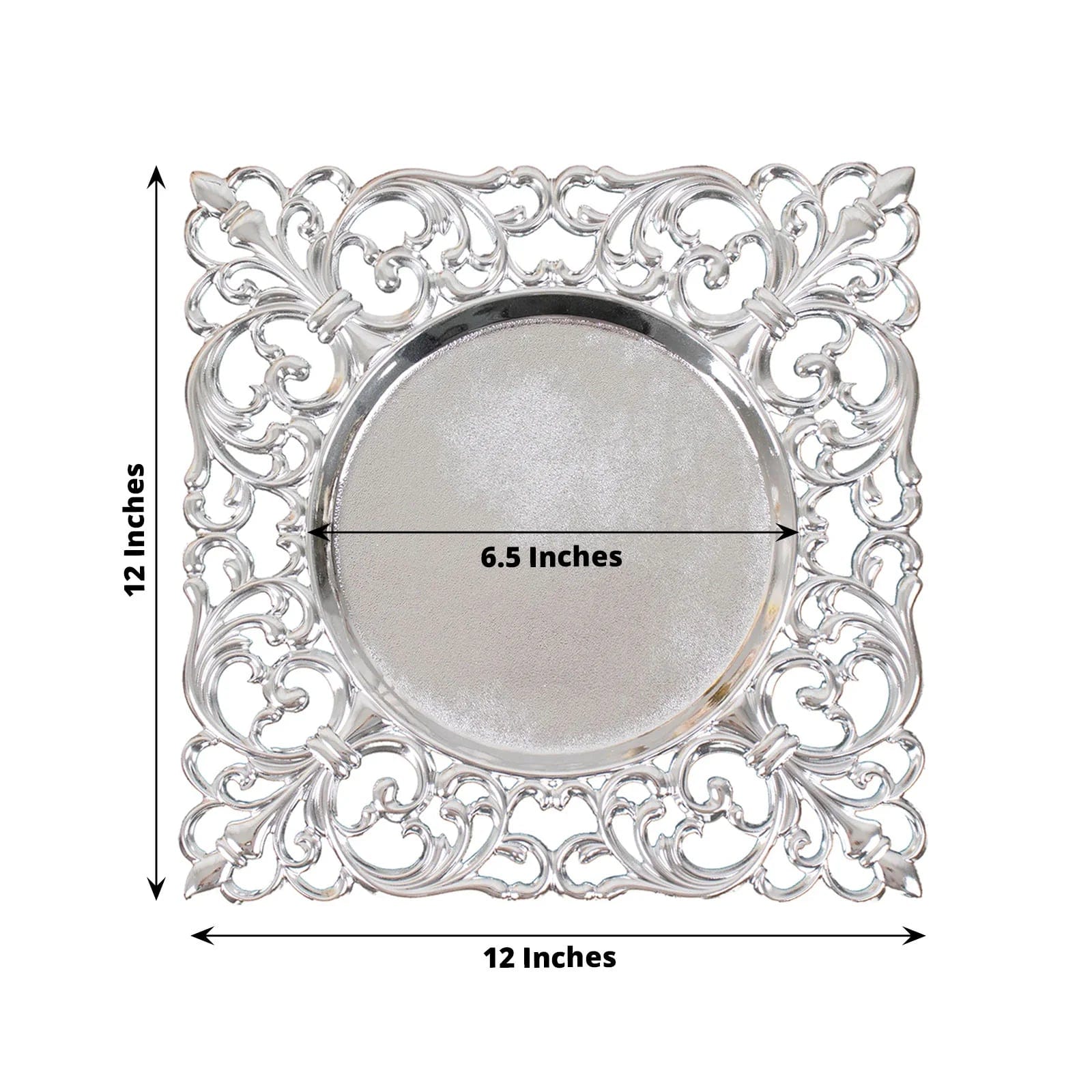 6 Square 12 in Vintage Acrylic Charger Plates with Hollow Lace Borders