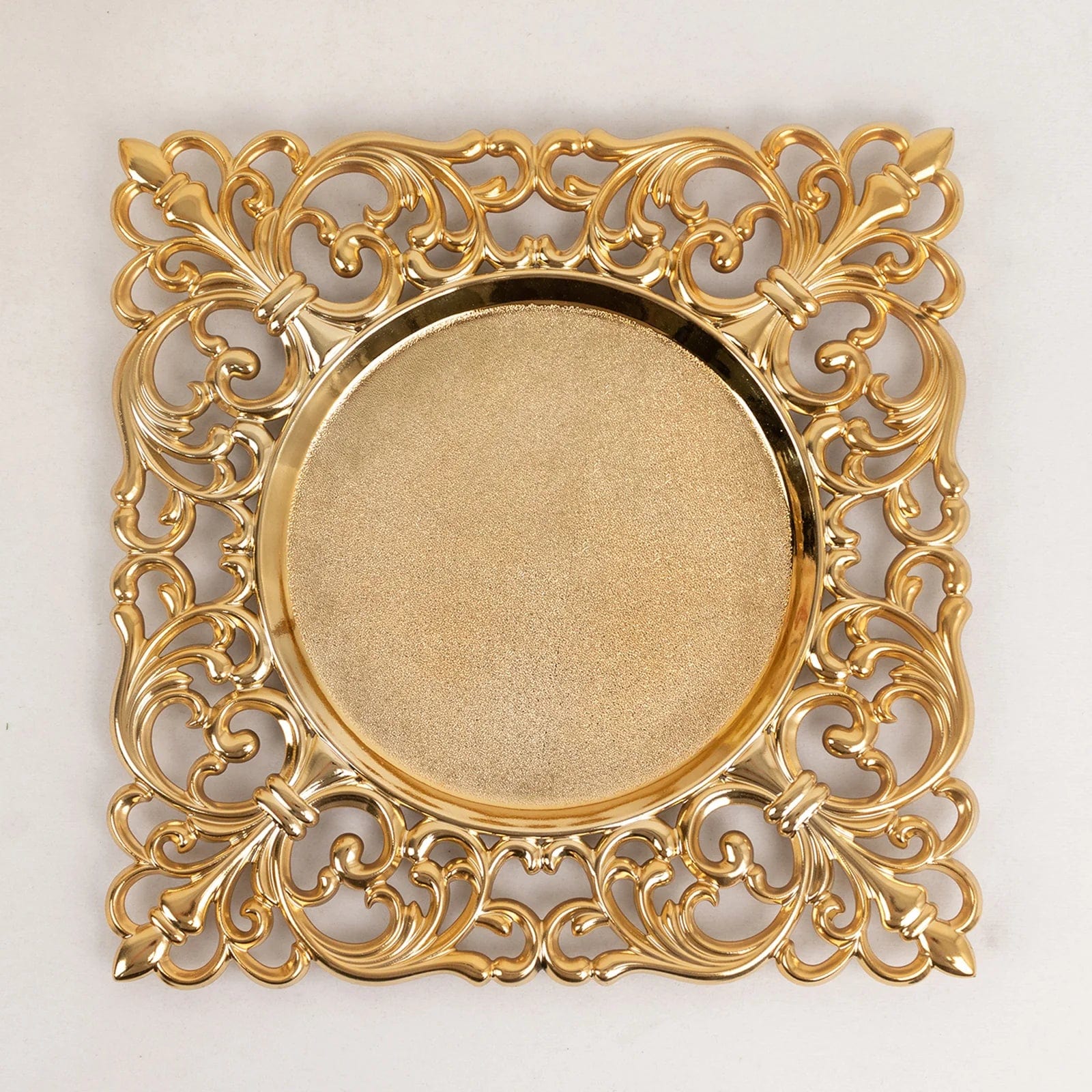 6 Square 12 in Vintage Acrylic Charger Plates with Hollow Lace Borders