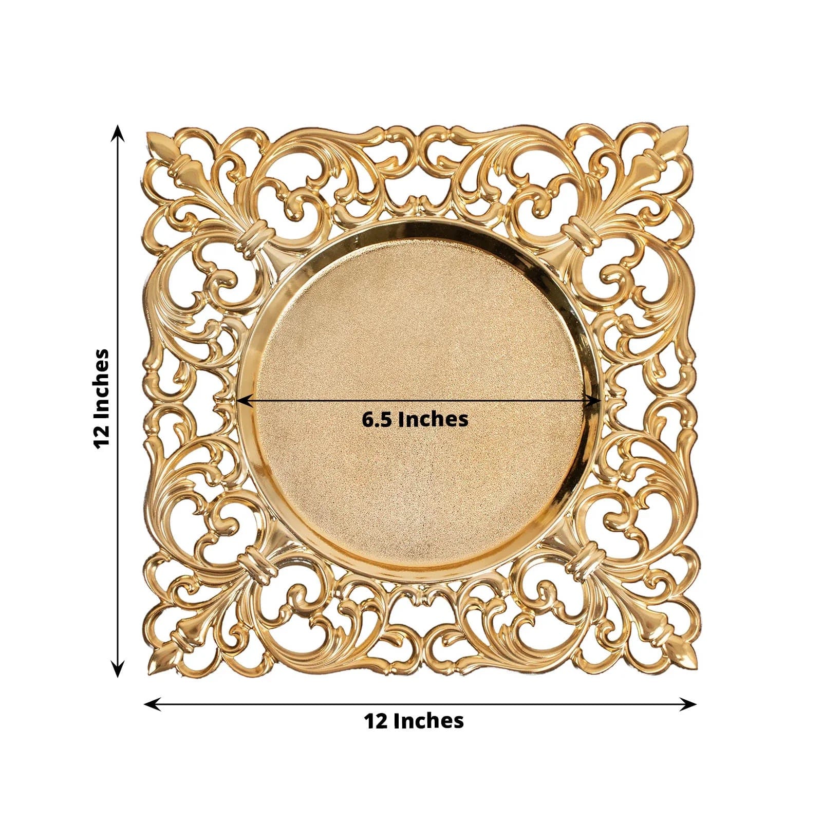 6 Square 12 in Vintage Acrylic Charger Plates with Hollow Lace Borders