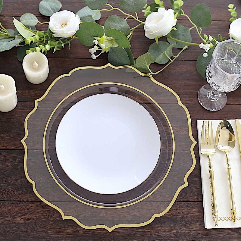10 Pack 13 in Round Plastic Charger Plates with Scalloped Rim