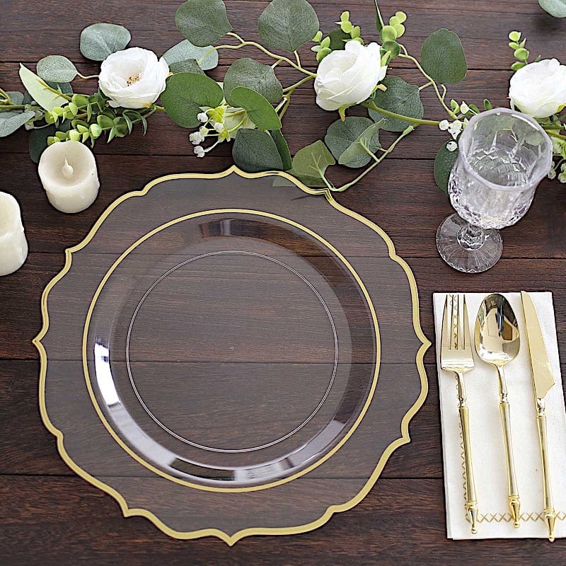 10 Pack 13 in Round Plastic Charger Plates with Scalloped Rim