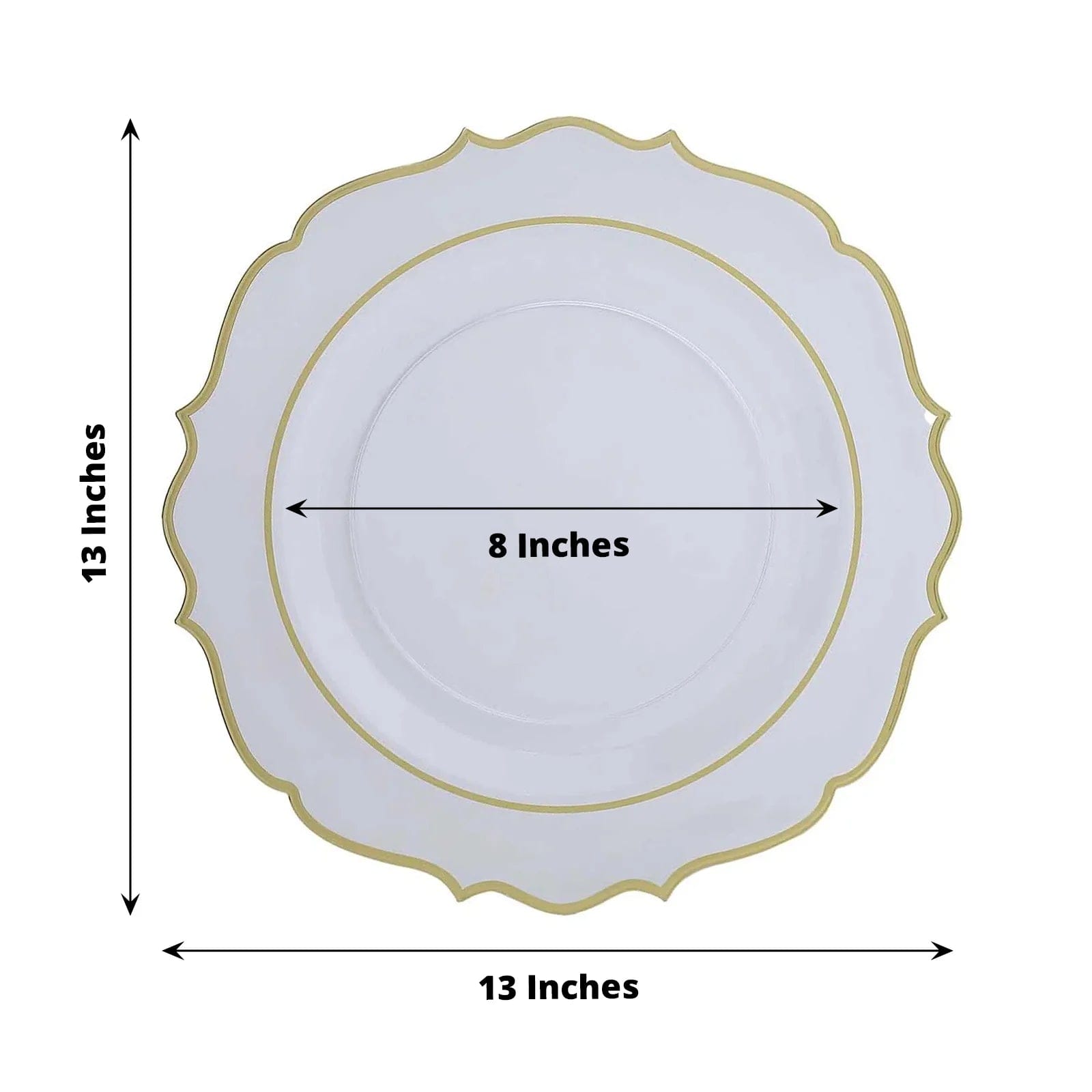10 Pack 13 in Round Plastic Charger Plates with Scalloped Rim