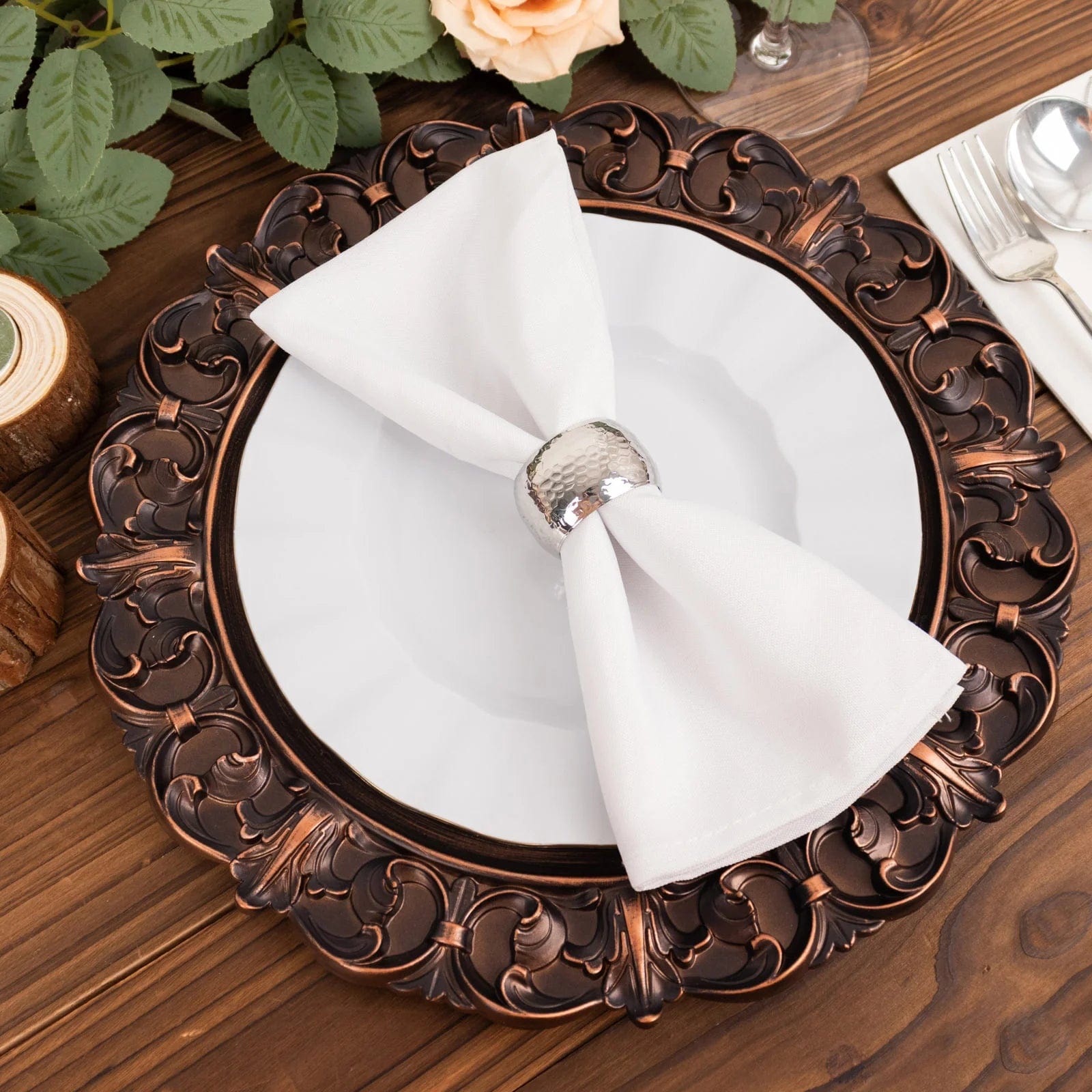 6 Dark Brown 13 in Aristocrat Style Round Charger Plates with Embossed Rim