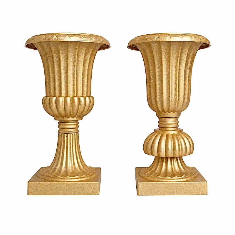 2 Gold 20 in Plastic Roman Column Urn Planters with Detachable 3-Piece Convertible Design