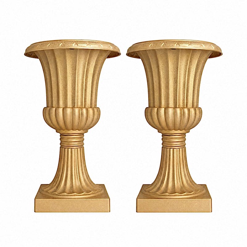 2 Gold 20 in Plastic Roman Column Urn Planters with Detachable 3-Piece Convertible Design