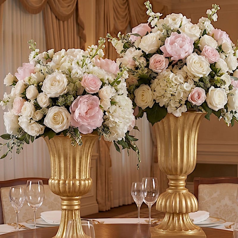 2 Gold 20 in Plastic Roman Column Urn Planters with Detachable 3-Piece Convertible Design