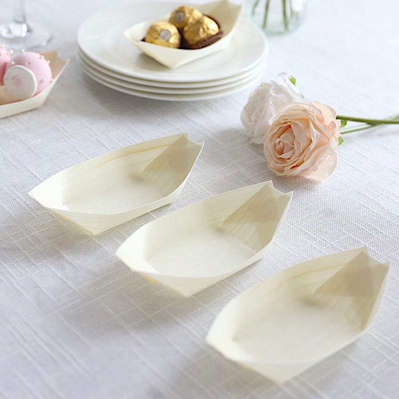 50 Natural 6 in Biodegradable Wooden Boat Shape Food Serving Trays