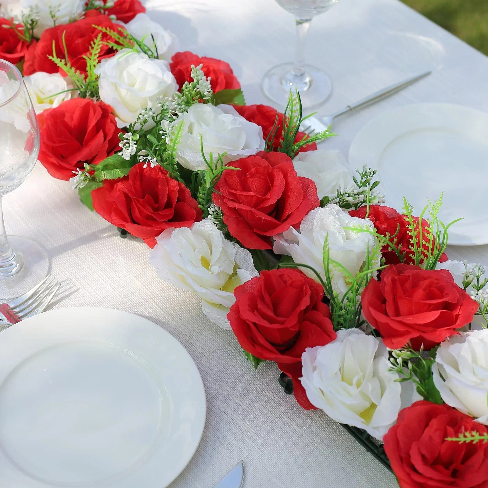 6 Artificial Rose Flower Panels Silk Floral Table Centerpiece