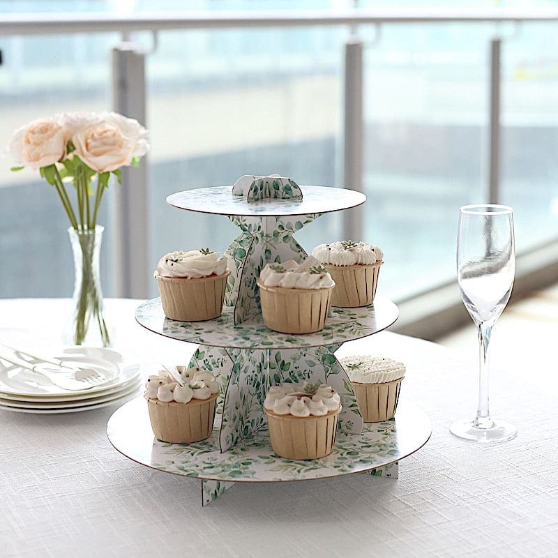 11 in Round 3-Tier Cardboard Cupcake Stand with Floral Print