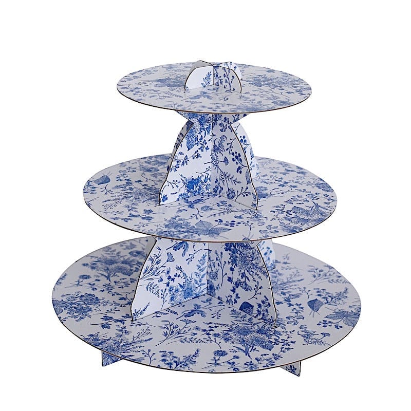 11 in Round 3-Tier Cardboard Cupcake Stand with Floral Print