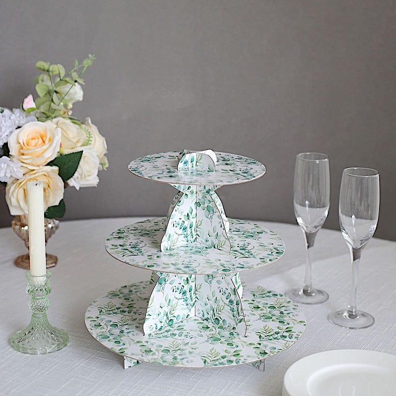 11 in Round 3-Tier Cardboard Cupcake Stand with Floral Print