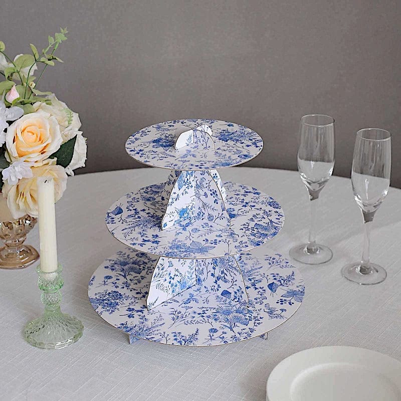 11 in Round 3-Tier Cardboard Cupcake Stand with Floral Print