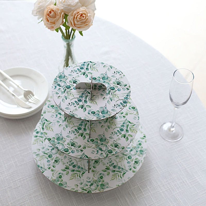 11 in Round 3-Tier Cardboard Cupcake Stand with Floral Print