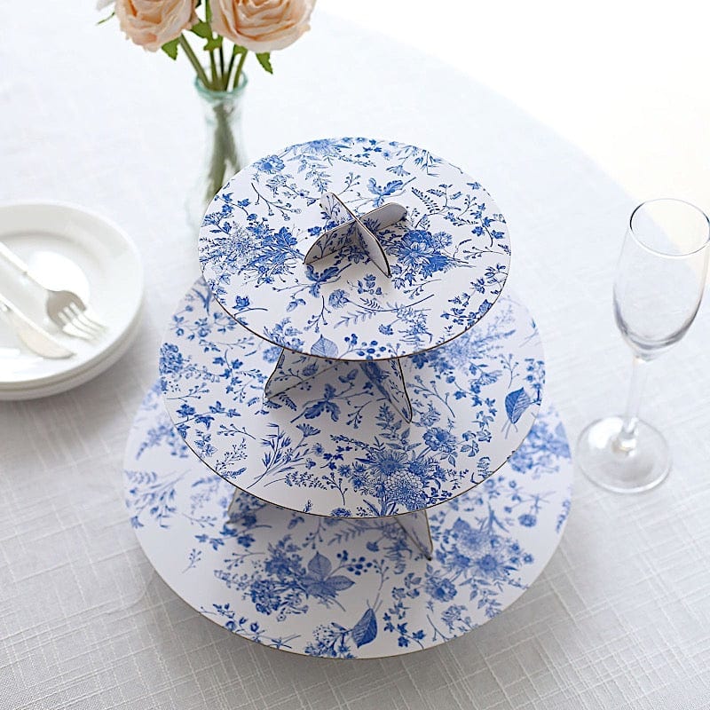 11 in Round 3-Tier Cardboard Cupcake Stand with Floral Print