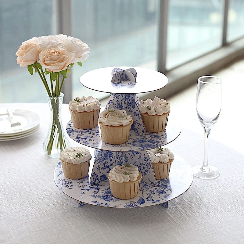 11 in Round 3-Tier Cardboard Cupcake Stand with Floral Print