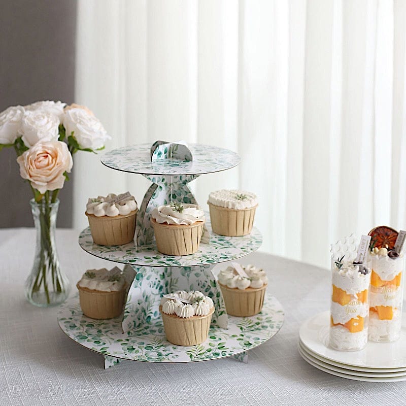 11 in Round 3-Tier Cardboard Cupcake Stand with Floral Print