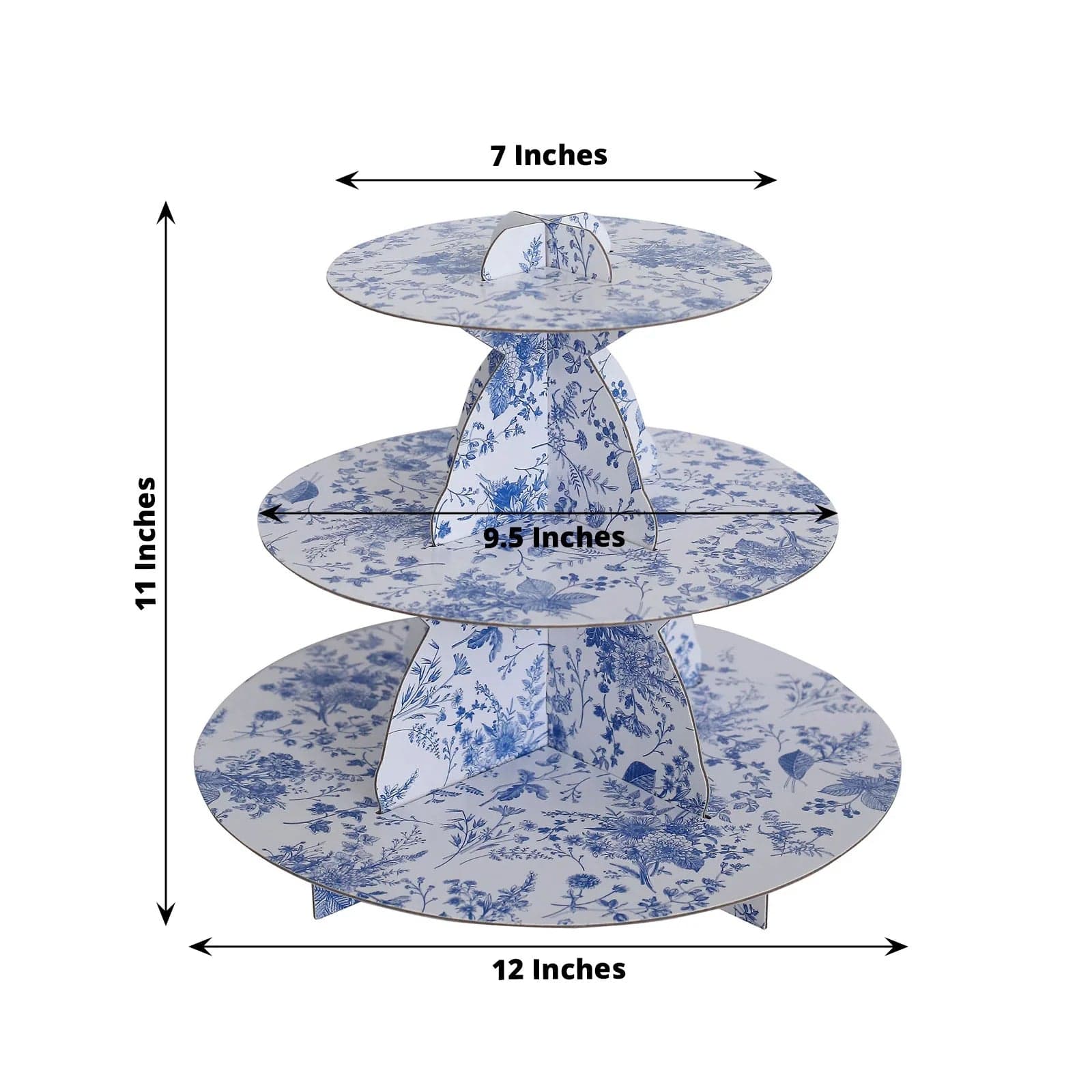 11 in Round 3-Tier Cardboard Cupcake Stand with Floral Print