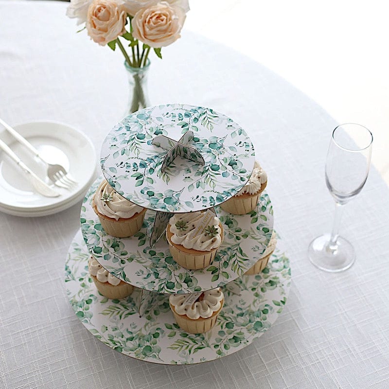 11 in Round 3-Tier Cardboard Cupcake Stand with Floral Print