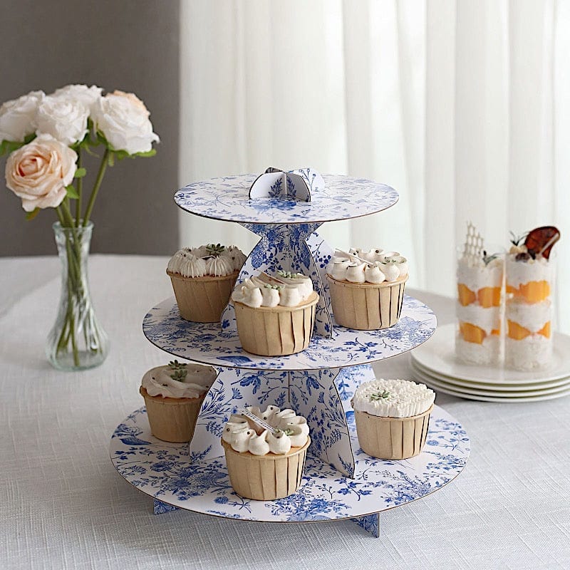 11 in Round 3-Tier Cardboard Cupcake Stand with Floral Print
