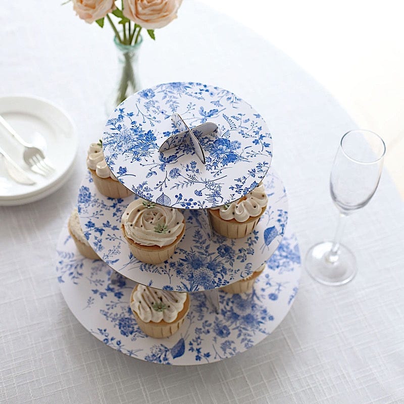 11 in Round 3-Tier Cardboard Cupcake Stand with Floral Print