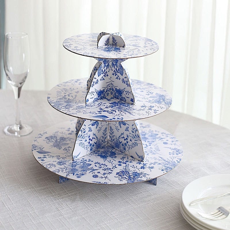 11 in Round 3-Tier Cardboard Cupcake Stand with Floral Print