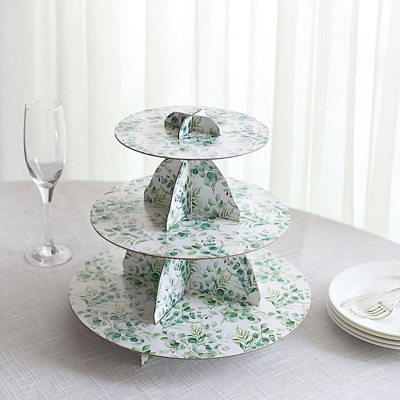 11 in Round 3-Tier Cardboard Cupcake Stand with Floral Print