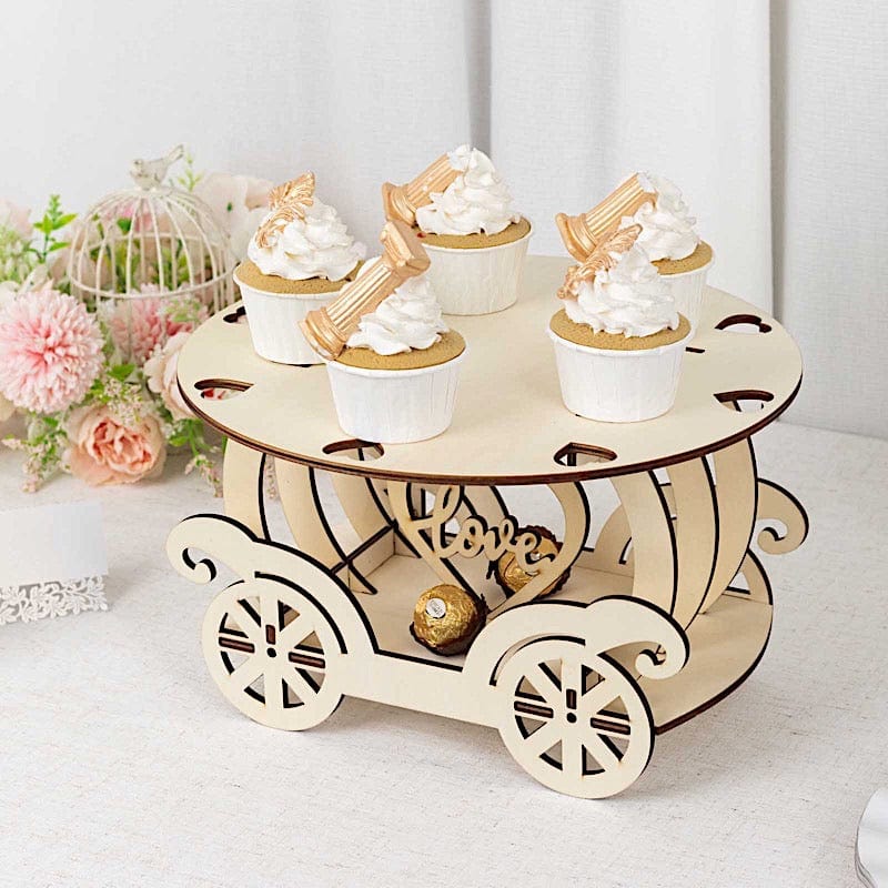 12 in Natural Wooden Carriage Wedding Cake Stand