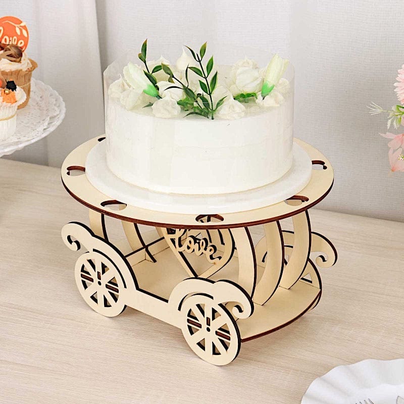 12 in Natural Wooden Carriage Wedding Cake Stand