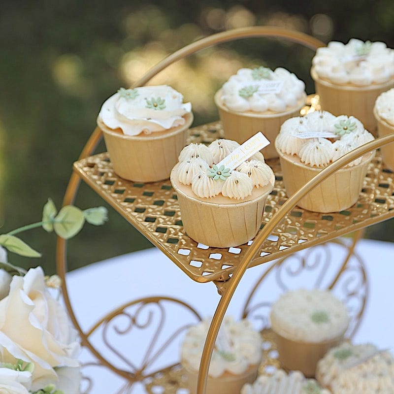 14 in Gold 2 Tier Cinderella Carriage Cupcake Dessert Display Stand